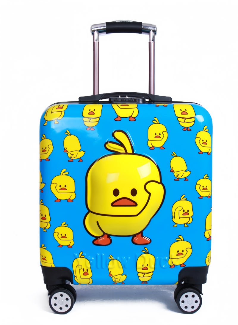 GGEROU Cartoon Children’s Trolley Case 18-inch Little Yellow Duck Boarding Case Universal Wheel Password Box Children’s Suitcase Blue - Image 1